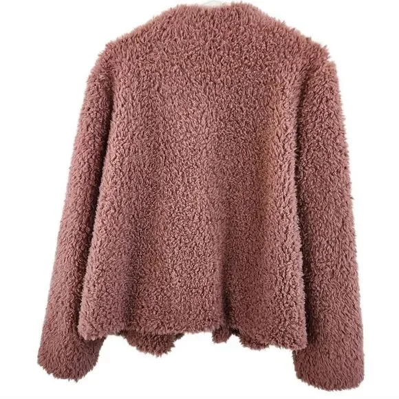 Melrose and Market Women’s Teddy Jacket Large Dusty Rose Fuzzy Faux Fur - Picture 6 of 9